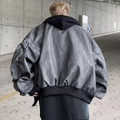 HEARUJOY - Mens Hooded PU Leather Jacket Fashion Gradient Color Retro Coat Zipper Men's Motorcycle Zipper Outwear Spring High Street Coat