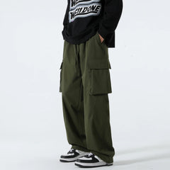 HEARUJOY - Men Elastic Waist Solid Color Cargo Pants Multi Pocket Loose Baggy Pants for Women Streetwear Harem Casual Pants하렘 바지