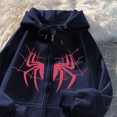 HEARUJOY - Man Hoodies Spider Funny Designer Novelty and Sweat Shirt Pastel Color High Quality Aesthetic Full Zip Up Sweatshirts for Men
