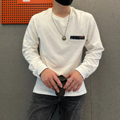 HEARUJOY - Autumn New Hem Slit Long Sleeved T-shirt for Men Fashionable Solid Color Casual Versatile Pullover Top