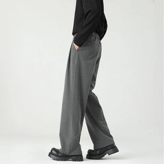 HEARUJOY - Autumn New Men's Black Gray Suit Pants Loose Straight Drape Solid Color Elastic Business Work Casual Trousers Fashion Clothing