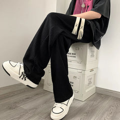 Hearujoy Summer Pleated Pants Men Fashion Oversized Wide Leg Pants Men Japanese Streetwear Hip Hop Loose Straight Pants Mens Trousers