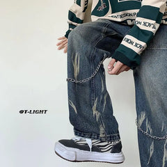 HEARUJOY - Men's Autumn Winter Trendy American Street Jeans Loose Straight-Leg Versatile Wide-Leg