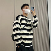 HEARUJOY - Retro Striped Men's Loose New Trendy Round Neck Sweater