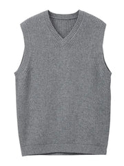 HEARUJOY - Casual Simple Solid Color All-match Knit Vest Mens Autumn Trendy Slim V Neck Tank Tops Men Leisure Sleeveless Knitted Camisoles