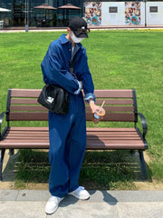 Hearujoy Autumn Trend Denim Jumpsuit Men Handsome Jeans Bodysuit Streetwear Unisex Preppy Casual Versatile Loose Two-piece Suit