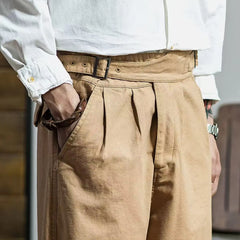 HEARUJOY - Spring Autumn Vintage Men's Gurkha Pants British Style Casual Straight Trousers Adjustable Waist Belt Naples Pant For Male