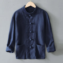 HEARUJOY - Comfy Fashion Leisure Men T-shirts Kung Fu Long Sleeve Plus Size Shirts Traditional Breathable Buckle Button Up