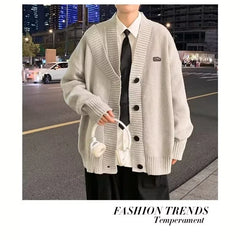 HEARUJOY - Fall Winter V-Neck Knitted Sweater Cardigan Men's Solid Color Casual Style Lazy Fashion Outerwear Comfortable Soft Material