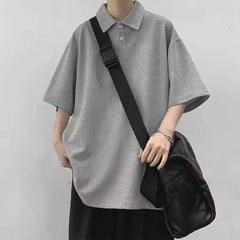 HEARUJOY - Brand New T-shirt Daily Wear Holiday Loose Lapel T-shirt All-match T-shirt Lapel Neckline Regular Length Short Sleeve