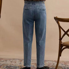 HEARUJOY - Fashion Spring Autumn Men Naples Jeans Pants British Styles Waist Buckle Vintage Trousers Business Gentleman Casual Denim Pants