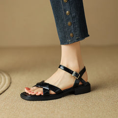 Hearujoy New Summer Sandals Women Open Toe Low Heel Fashion Women Shoes Genuine Leather Simplicity Sandals for Women Flat Sandals