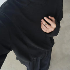 HEARUJOY - Autumn Long Sleeved T-shirt Men Fashion Black White Stand Up Collar T Shirt Men Streetwear Korean Loose Casual T Shirt Mens Top