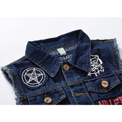 HEARUJOY - Men's Spring and Fall Slim Fit Patch Denim Vest Plus Size Motorcycle Patchwork Patch Personalized Vest Coat