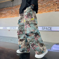 HEARUJOY - American Camouflage Fashion Spliced Multi-pocket Wide-leg Pants Men Y2k Gothpunk Street Hip-hop Loose Oversized Jeans Women