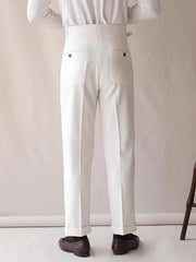 HEARUJOY - Naples Style High Waist Pants Mens Stylish Waffle Textured Slim Straight Trousers Men Autumn Casual Button Lace-up Suit Trousers