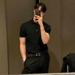 HEARUJOY - Lapel Polo Shirt Short-sleeved Men's Trendy Brand Loose Casual Summer Thin Solid Color Knitted Sweater T-shirt Base Shirt