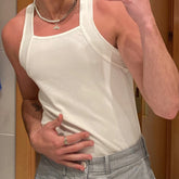 Hearujoy 2024 Fashion Men Tank Tops Solid O-neck Sleeveless Skinny Tops Tees Vacation Casual Vests Streetwear Men Sexy Fitness Camisole