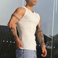 HEARUJOY - Mens Knit Gym Textured Casual Sports Vest Fashion Breathable Fitness Tank Top Summer Sleeveless T-Shirt Men'S Clothing