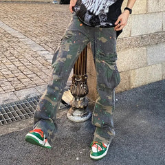 HEARUJOY - New Fashion Camouflage Baggy Tracksuit Cargo Pants For Men Inkjet Side Pockets Sports Joggers Women Casual Loose Trousers