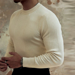 HEARUJOY - Trendy Bottoming Tees Mens Knitted Solid Color Texture Long Sleeve T-shirts For Men Spring Fall Stylish Slim Stretch O Neck Tops