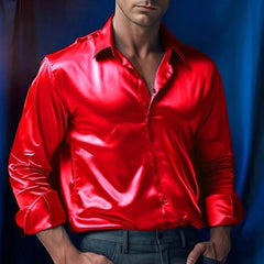 HEARUJOY - Men's Solid Color Shiny Long-Sleeved Shirt Retro Fashion American Trend Street Loose Niche Party Performance Summer Men's Tops