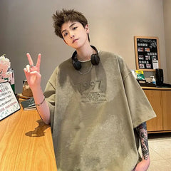 HEARUJOY - Baggy T Shirt for Men 100℅ Cotton Top Man Tee Shirts New in Vintage Clothing Cool Basic Korean Popular Clothes Streetwear Casual