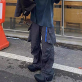 Hearujoy Y2K Blue Zipper Multi-pocekts Baggy Cargo Pants for Men Straight Pantalones Hombre Casual Trousers Oversized Hip Hop Overalls