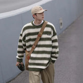 Hearujoy Striped Knitted Sweater Coat Men Japanese Oversize Casual Autumn Winter Loose O-neck Pullovers for Man Streetwear Korean