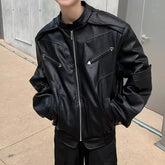 HEARUJOY - American Vintage High Street Leather Jacket Men Long Sleeve Stand Collar Motorcycle Tops Spring Autumn Fashion Handsome PU Coat