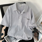 HEARUJOY - Japanese Striped Fashionable Short-sleeved Shirt Men Summer Thin Fashion Loose and Versatile Student Casual Shirt Aesthetic