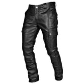 Hearujoy 2024 New Men's Leather Pants Retro Punk Loose Casual Straight-leg Pants Autumn Winter High Street Goth Style Long Trousers
