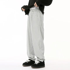 Hearujoy Summer Male Pants Vertical Stripe Contrast Color Casual Menwear Wide Leg Loose Straight Button Korean Style 9C6569