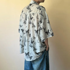 HEARUJOY - Nichre Design Men's Shirts Turn-down Collar Butterfly Printing Contrast Color Short Sleeved Single Breasted Stylish