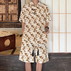 Hearujoy 5XL-M Ice Silk  Butterfly Printed Shirt High Quality Fashion Shorts Hawaiian Casual Floral Tops INS HOT Men's and Women's Sets