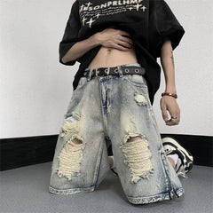 HEARUJOY - Men's High Street Ripped Denim Versatile Loose and Handsome Shorts