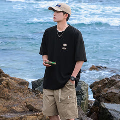 HEARUJOY - Korean Fashion Ins Trendy Brand Street Printed T Shirt Couple Summer Y2k Simple Hip-hop White Black Round Neck Sports Top Tees