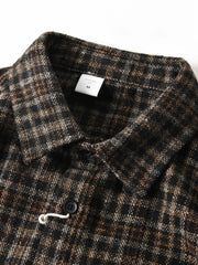 HEARUJOY - Autumn Winter American-style Brushed Fleece Skin-friendly Warm Breathable Loose-fit Casual Turn-collar Check Plaid Shirt for Men