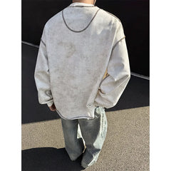 HEARUJOY - Black Tie Dye Hoodie Men Fashion Retro Round Neck Sweatshirt Men Streetwear Korean Loose Hip-hop Pullover Hoodie Mens Hoody