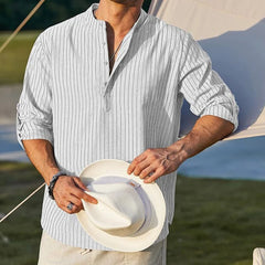 HEARUJOY - Comfy Hot Holiday Daily Vacation Shirt Striped Shirts Tops Brand New Casual Fashion Grandad Collar Long Sleeve