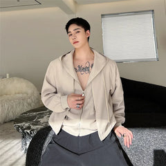 Hearujoy Korean Spring Streetwear Hooded Sweatshirt Casual Fake Two Piece Jacket Solid Color Double Zippers Male Clothing Spring