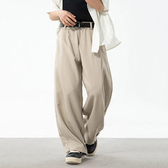 HEARUJOY - Korean Style Men's Suit Pants Solid Color Pleated Design Botton Drawstring Simple Elastic Waist Summer Male Trousers