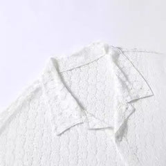 HEARUJOY - Tops Shirt Lace Men Outer Lapel Tops S-2XL Short-Sleeve Shirt Simple White Embroidery Hollow Out Mesh Brand New