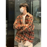 HEARUJOY - Autumn Long Sleeved Shirt Men Oversized Retro Plaid Shirt Men Streetwear Korean Loose Casual Shirt Mens Vintage Shirts M-3XL