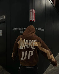 HEARUJOY - Y2K trendy classic street letter splicing personalized hooded jacket for men and women retro hip-hop goth washed cool zipper top