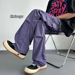 HEARUJOY - Streetwear Spring Summer Casual Men Trousers Solid Color Harajuku Lightweight Cargo Pants Fashion Straight Men's Pants