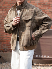 HEARUJOY - New Casual Zip-up Stand Collar Men's Jackets 2025 Autumn Winter Outdoor Fashion Houndstooth Jacket Coats men Stylish Outerwear