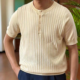 HEARUJOY - Cotton Blend Breathable Comfortable Trendy Knitted T Shirt Homme Top Quality T-Shirt Man Henry Neck Short Sleeved T-shirt Man