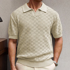 HEARUJOY - Summer New Men's Solid Color Jacquard Hollow Short-Sleeved Shirt Retro Fashion Trend Casual Simple Loose Breathable Men's Tops
