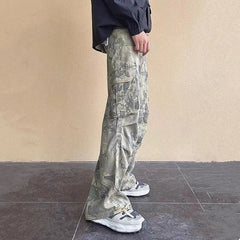 HEARUJOY - Y2K Fashion Side Pockets Camouflage Baggy Cargo Jeans Pants Men Clothing Wide Leg Women Cotton Long Trousers Pantaloni Uomo